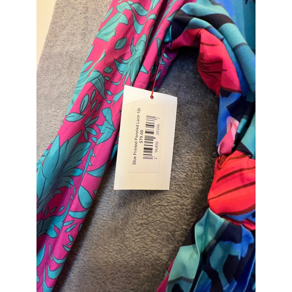 Far Above Rubies Tropical Print Pleated Midi Dress Tie Neck 3/4 Sleeve 3XL - Picture 3 of 9